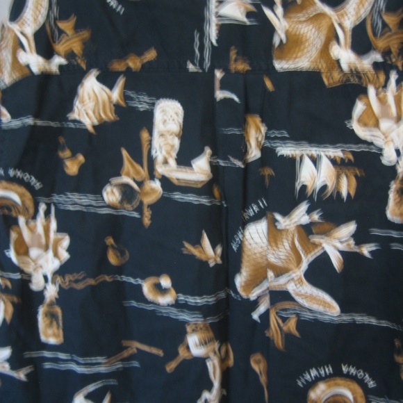 Mako Sportswear Aloha Hawaii Men's Black/Tan/White Hawaiian Shirt Sz L Pre-Owned - Picture 2 of 5